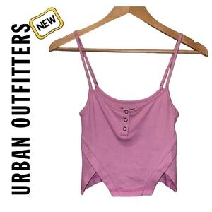 New URBAN OUTFITTERS Pink Ribbed Crop Tank Cami Top Henley Snaps Junior S NWT